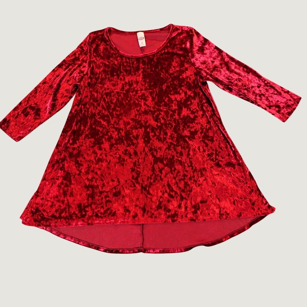 Boutique Tunic S Red Crushed Velvet High Low Long Sleeve Holiday